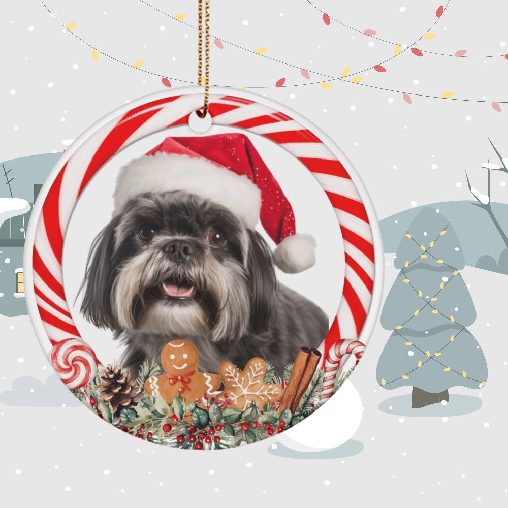 シーズークリスマスツリー置物 黒のシーズー犬の飾り、クリスマスツリー用のシーズー犬の吊り下げ飾り