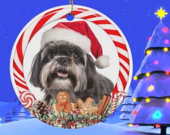 シーズークリスマスツリー置物 黒のシーズー犬の飾り、クリスマスツリー用のシーズー犬の吊り下げ飾り