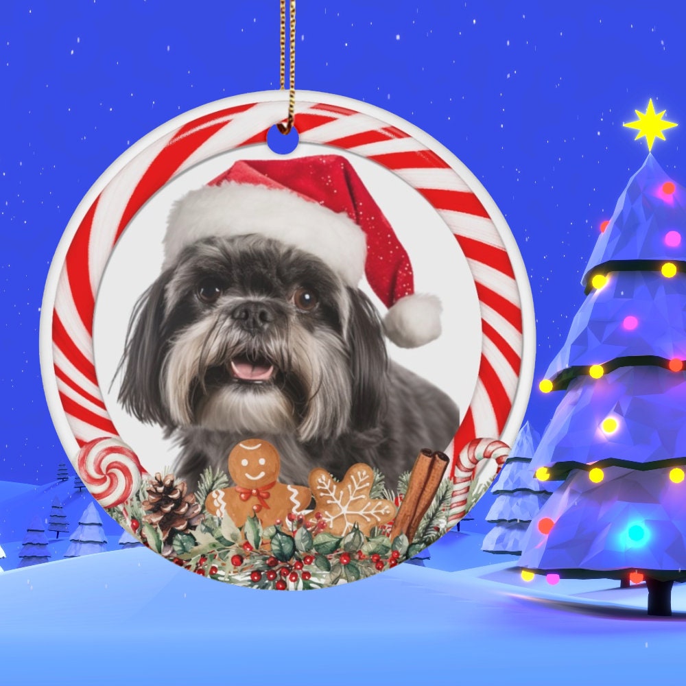 黒のシーズー犬の飾り、クリスマスツリー用のシーズー犬の吊り下げ飾り