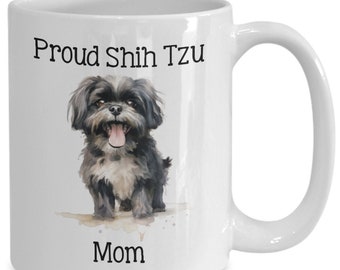 Black Shih Tzu Mom Coffee Mug, Watercolor Dog Mom Teacup, Pet Memorial, Gift Ideas for Dog Moms and Dog Lovers