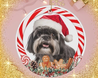 黒のシーズー犬の飾り、クリスマスツリー用のシーズー犬の吊り下げ飾り