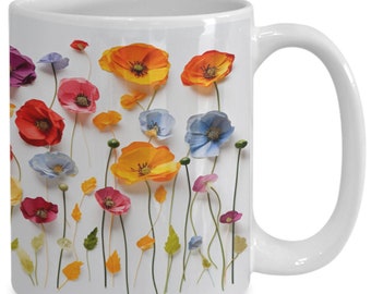 Pressed wild flower coffee mug, boho flower cup, vintage floral mug, gifts for garden lovers, gifts for her