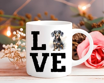 Black Dachshund Coffee Mug for Dog Lovers, Retro Watercolor Pet Portrait Cup, Pet Memorial Keepsake, Weiner Dog Mug for Dog Moms
