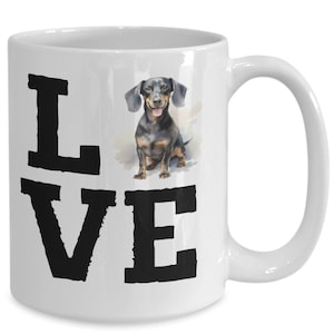 Dachshund Coffee Mug, Retro Love Cup for Dog Lovers, Watercolor Pet Portrait, Black Weiner Dog Teacup for Dog Moms
