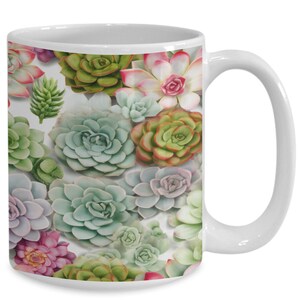Succulent coffee mug, botanical tea mug, cute succulent mug, plant lover cup