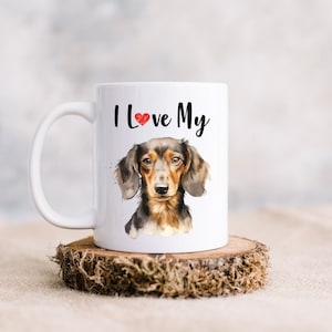 I love my dachshund dog coffee mug, weiner dog cup, gifts for dog mom&#39;s and dad&#39;s, pet mug, dachshund gifts