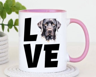 Black lab Coffee Mug, Labrador Retriever Dog Lover Cup, Retro Watercolor Pet Portrait Teacup for Dog Moms, Pet Memorial Mug