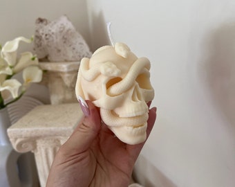 Skull with snake silicone mold - Mold for candle, resin, cement, Jesmonite