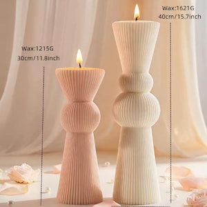 Enorme molde para velas cilíndricas geométricas minimalistas de 40 cm (15,7 pulgadas), elegante molde de silicona acanalado de estilo romano para velas de boda, regalo de cumpleaños.