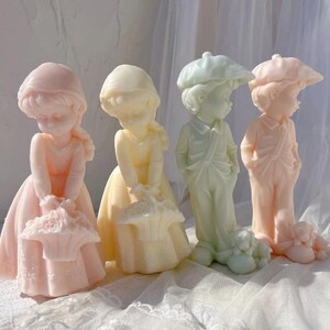 DIFFICULT DESIGN - Girl and Boy Silicone Candle Mold, Modern Home Desk Decor Statue Silicone Mold, Nordic Flower Lady Sculpture Wax Mould