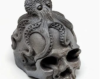 Skull with octopus silicone mold - Mold for candle, resin, cement, Jesmonite