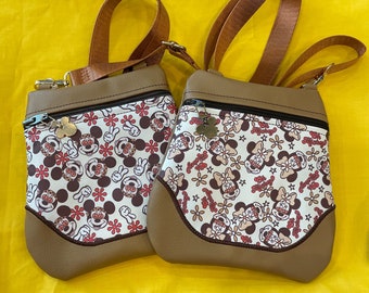 Hippy Mickey and Minnie crossbody or shouder bags.  7"X7"