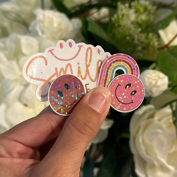 Holographic Mental Health Sticker Pack | Remember to Smile Stickers | Mental Health Decor | Rainbow Stickers | Mental Health Gift Idea