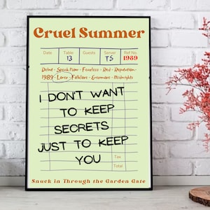 Cruel Summer poster, Lover album merch, Lyric Poster, Swiftie wall art, Swiftie Merch Print poster, swiftie dorm room, swiftie bedroom
