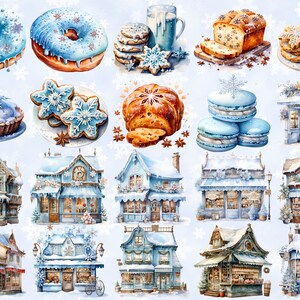Winter Bakery Shop Watercolor Clipart Bundle Baking Clipart Bakery ...