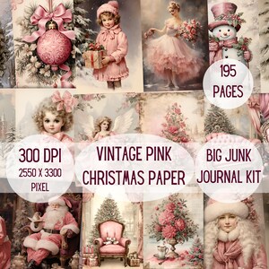 Rosa Weihnachten Junk Journal Kit: Vintage Papier (Digitaler Download)
