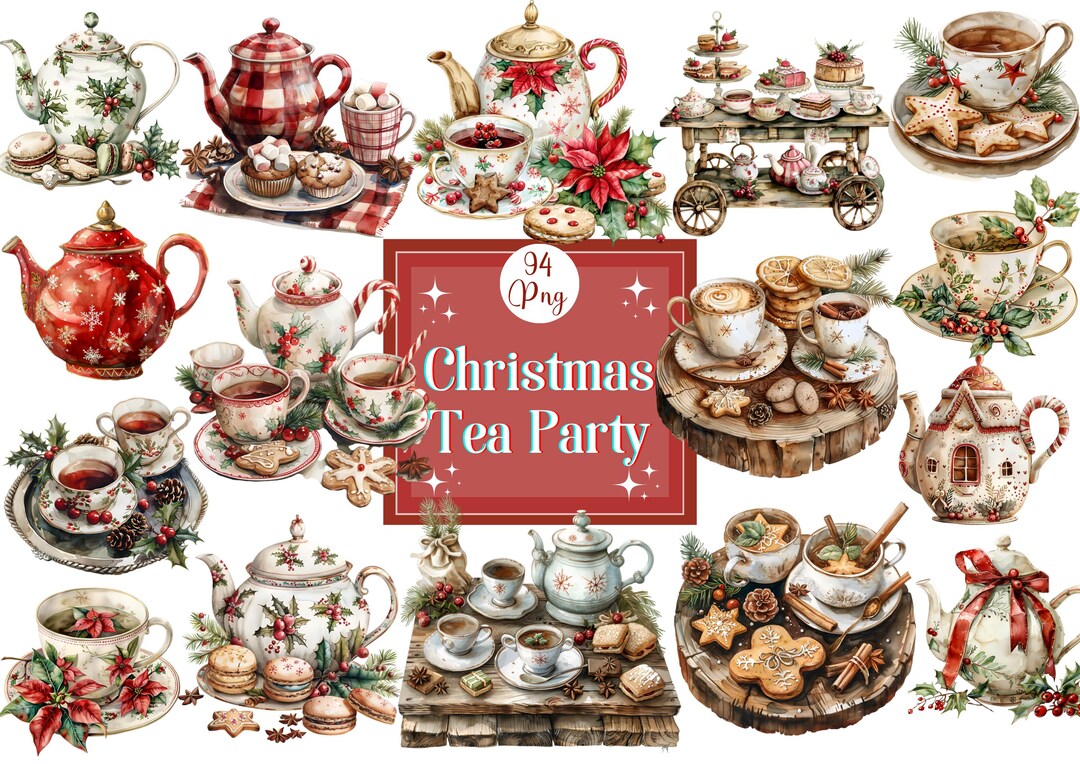 Watercolor Christmas Tea Party Clipart Bundle (94 PNG) - Etsy