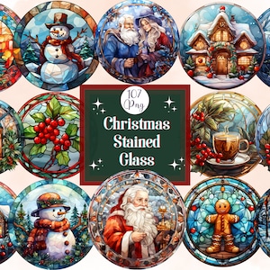 Runde Glasmalerei Weihnachtscliparts Bundle Glasmalerei Kunst Digitale Clipart Png Scrapbook Weihnachten Buntglas Clipart Weihnachtskarte