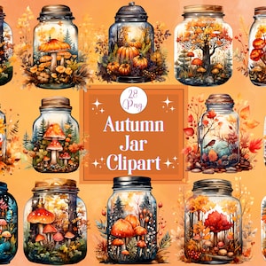 Pacote De Clipart De Jarra De Outono Em Aquarela, Jarra De Vidro De Outono Png Designs, Clipart De Outono Para Scrapbook, Jarra De Vidro De Outono Png