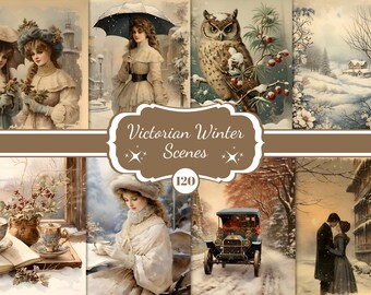 Victorian Winter Scene Digital Paper: Junk Journal Ephemera (Digital Download)