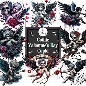 Gotyckie Walentynki Kupidyna Clipart Bundle Horror Walentynki Clipart Eros Straszny Walentynki Mitologia Sztuka Gotycka Grafika Bogini Clipart