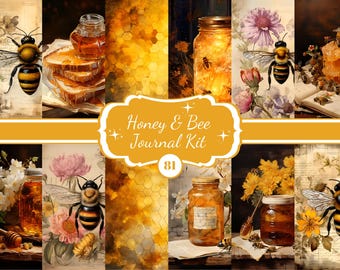 Watercolor Honey Bee Junk Journal Kit: Floral Ephemera (Digital Download)
