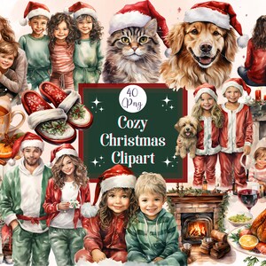 Cozy Christmas Watercolor Clipart Cozy Clipart for Scrapbook Digital Planner Christmas Card Happy Christmas Family Clipart New Year Clipart