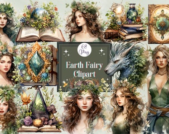Pacchetto clipart acquerello fata della terra: 68 adesivi PNG (download digitale)