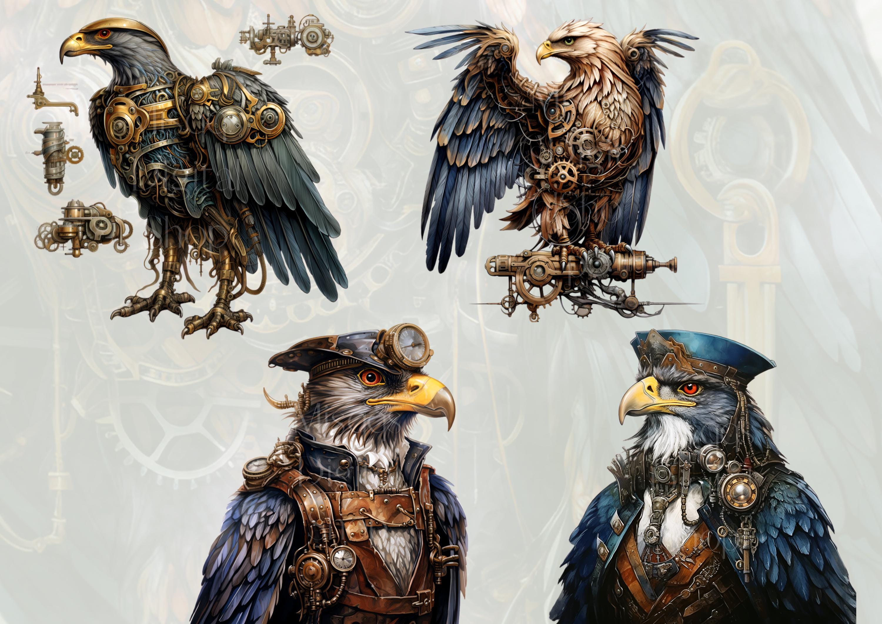 Watercolor Steampunk Eagle Clipart Steampunk Digital Steampunk Birds ...