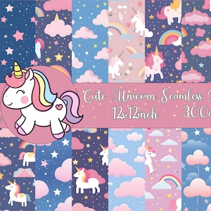 Unicorn Seamless Pattern Paper: Rainbow Birthday Gift (Digital Download)