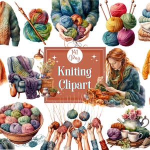 Aquarell Stricken Und Häkeln Clipart Bundle Gemütlich Hobby Stricken Thema Aufkleber Für Stricken Logo Scrapbooking Junk Journaling Papier Handwerk