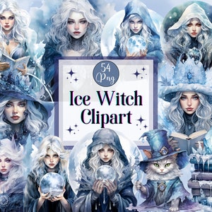 Watercolor Ice Witch Clipart: 54 PNG Stickers (Digital Download)