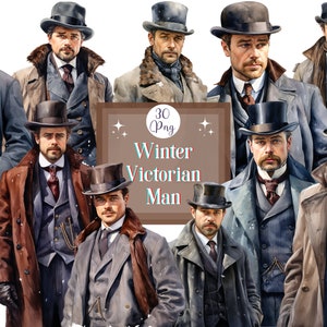 Winter Viktorianischer Gentleman Clipart Bundle Viktorianische Ära Gentleman Kleidung Clipart Gentleman Kleidung Ganzkörper Portrait Viktorian Journaling