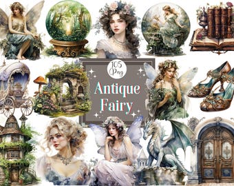 Clipartbundel aquarel antieke fee: fantasie-png-afbeeldingen (gratis commercieel gebruik)