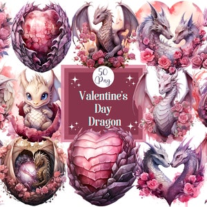 Clipart dragon amour Saint-Valentin oeuf de dragon Art fantastique Saint-Valentin Clip Art Png Lot de cliparts dragon aquarelle Dragon Saint-Valentin Png