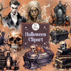 Watercolor Halloween Clipart Bundle, Halloween Part for Halloween Invitation Card Clipart, Happy Halloween Png Designs,Halloween Decorations