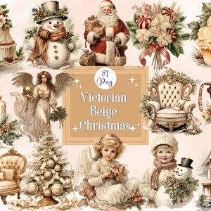 Victoriaanse beige kerst clipart kerst digitale clipart bundel digitale stickers kerstkaart vakantie clipart vakantie gezellige graphics png