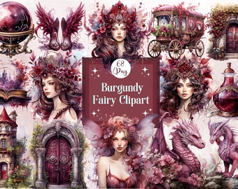 Pacchetto clipart acquerello fata della Borgogna: grafica per album e planner (download digitale)