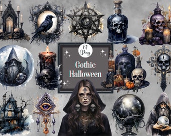 Gothic Halloween Clipart: Witchcraft PNG Bundle (Digital Download)