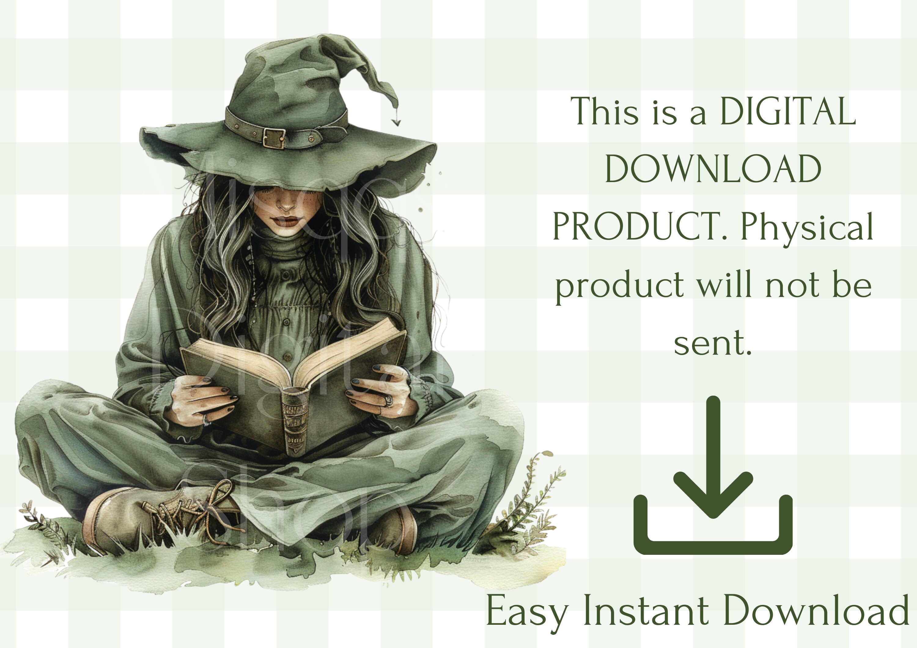 Watercolor Spring Witch Clipart Bundle: Herbal Witch PNG Graphics ...
