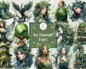 Pacchetto di clipart acquerellabili Ivy Emerald Fairy (download digitale)