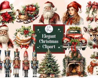 Watercolor Elegant Christmas Clipart Bundle Christmas Graphics Scrapbook and Digital Planner Christmas Card Holiday Cozy Graphics