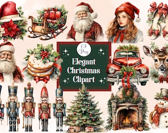 Watercolor Christmas Clipart Bundle: Elegant Holiday Graphics (Digital Download)
