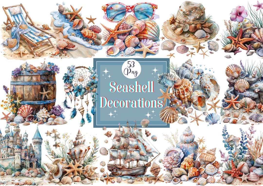 Watercolor Seashell Clipart Bundle: Nautical Summer Graphics (PNG) - Etsy