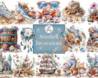 Watercolor Seashell Clipart Bundle: Nautical Summer Graphics (PNG)