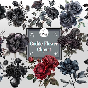 61 Png Watercolor Gothic Flower  Clipart Dark Flower Png Bundle Gothic Floral Witchy Graphics For Scrapbooking Junk Journaling Paper Crafts