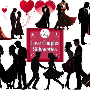 Pacchetto silhouette di San Valentino Coppia di San Valentino Png Coppie d'amore Arte romantica Coppia ombra Clipart Png Coppia ombra Pacchetto stampabile