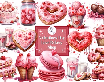 Valentine's Day Bakery Clipart: Watercolor Desserts (PNG)