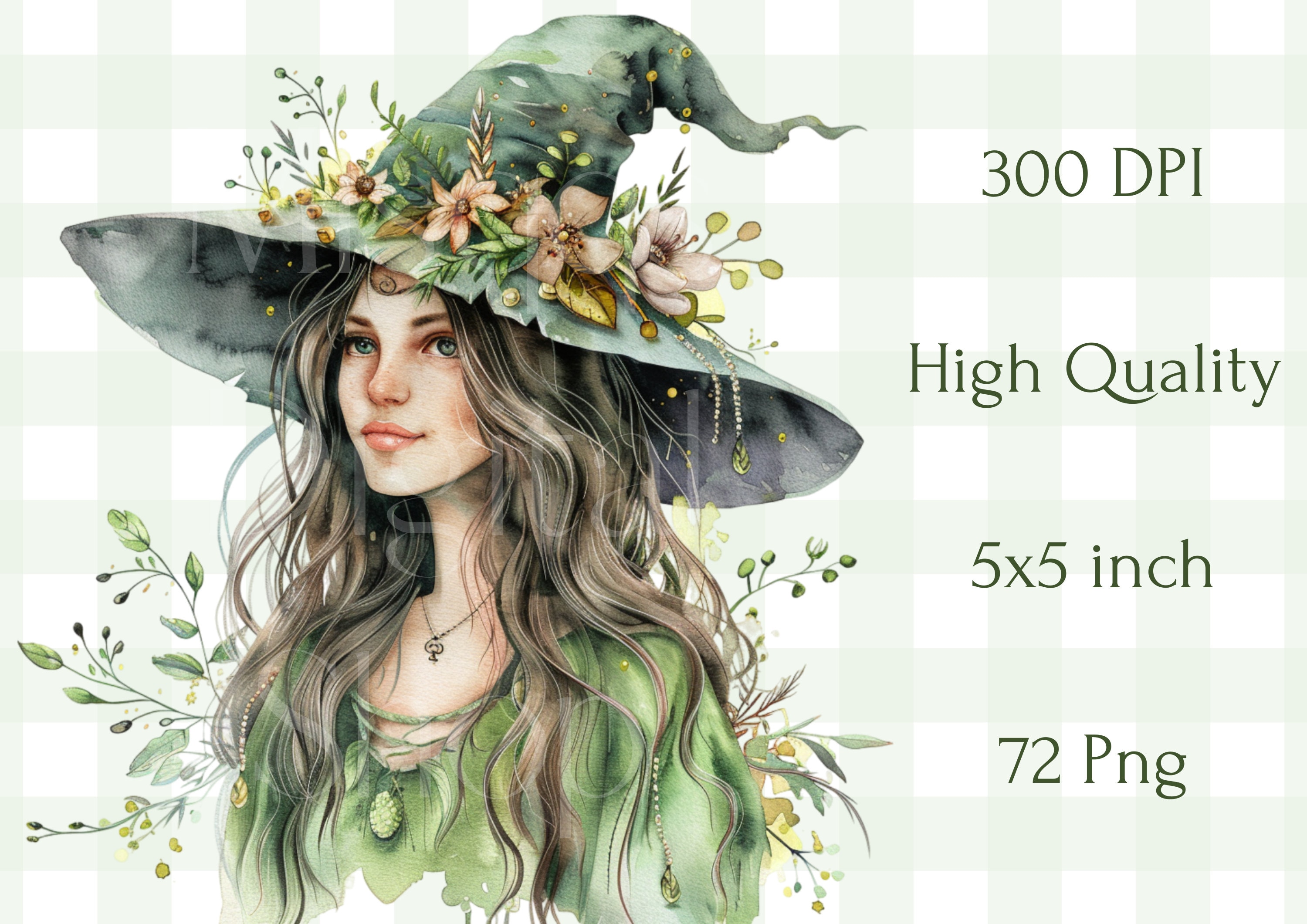 Watercolor Spring Witch Clipart Bundle: Herbal Witch PNG Graphics ...