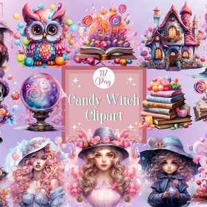 Watercolor Candy Witch Clipart: Halloween PNG Stickers (Digital Download)